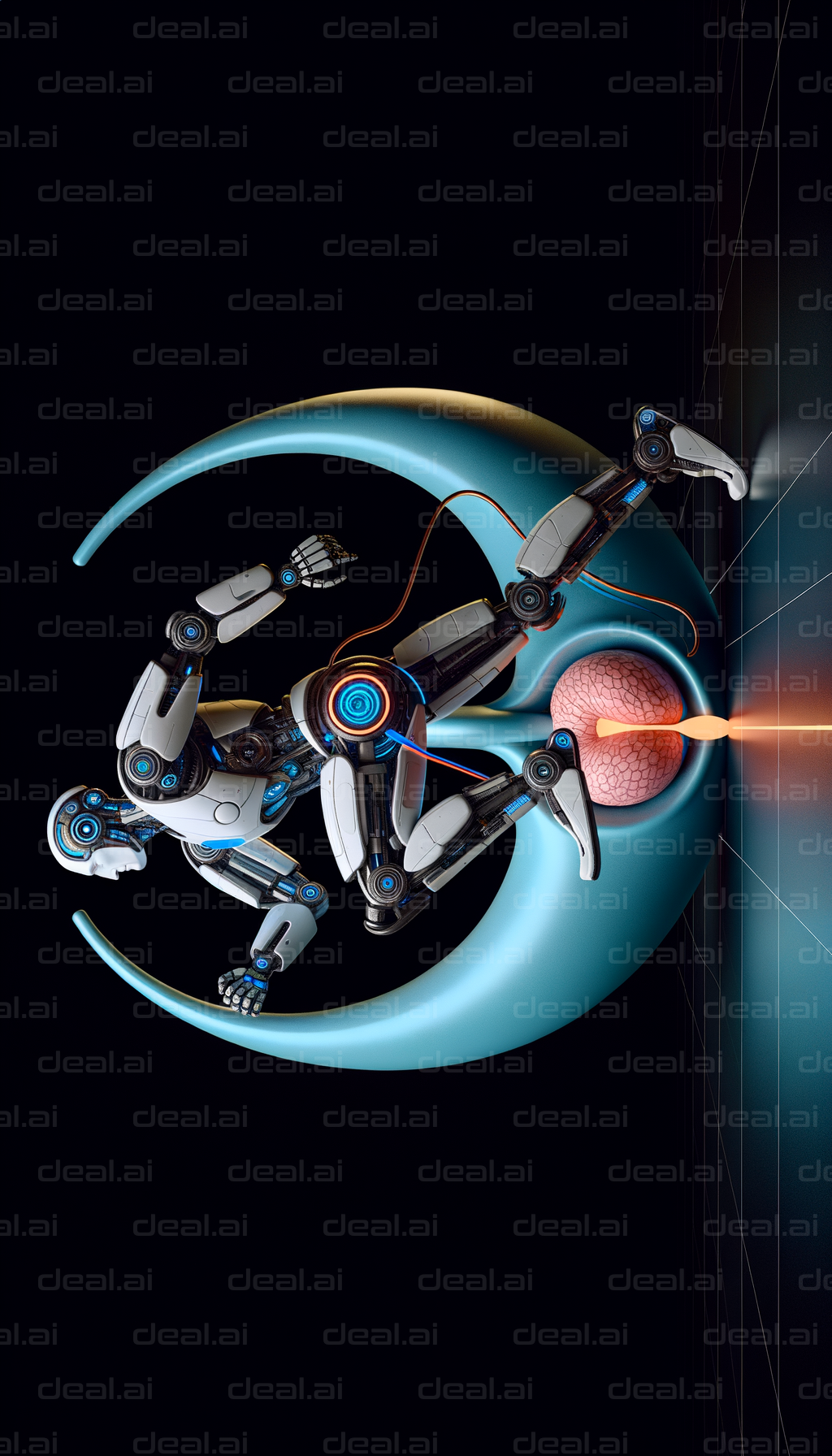 Futuristic Robot in a Cyberspace Portal