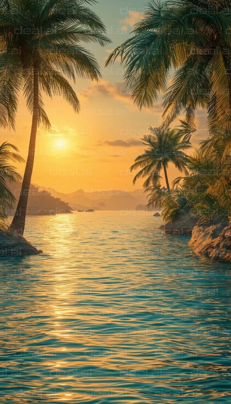 "Tropical Sunset Over Calm Waters"