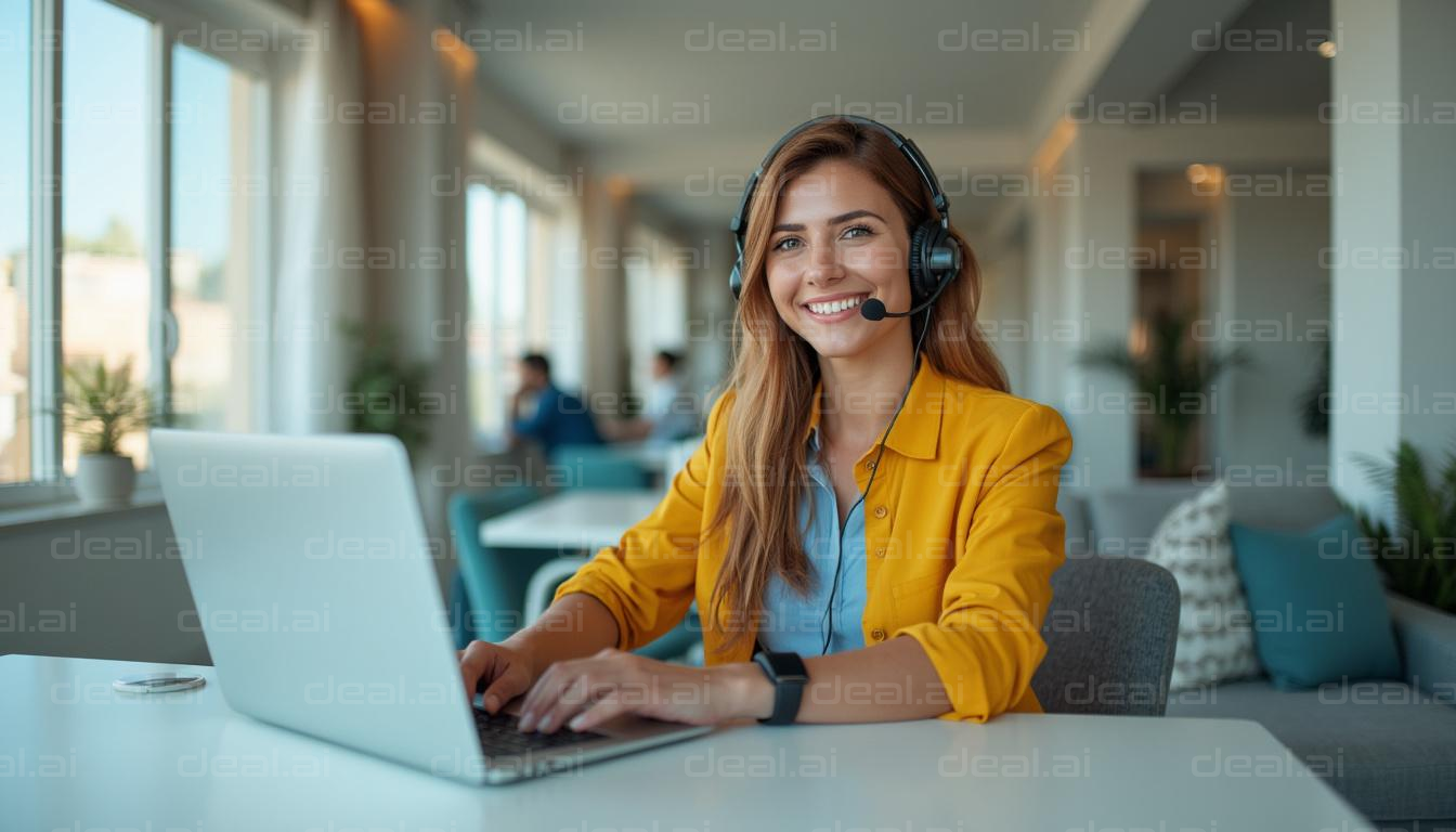 Smiling Woman in Headset Working Remotely