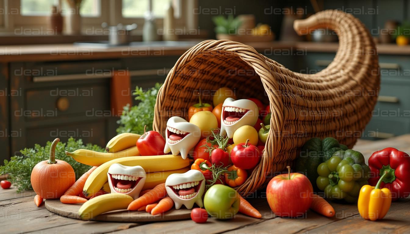 Smiling Vegetables in Cornucopia