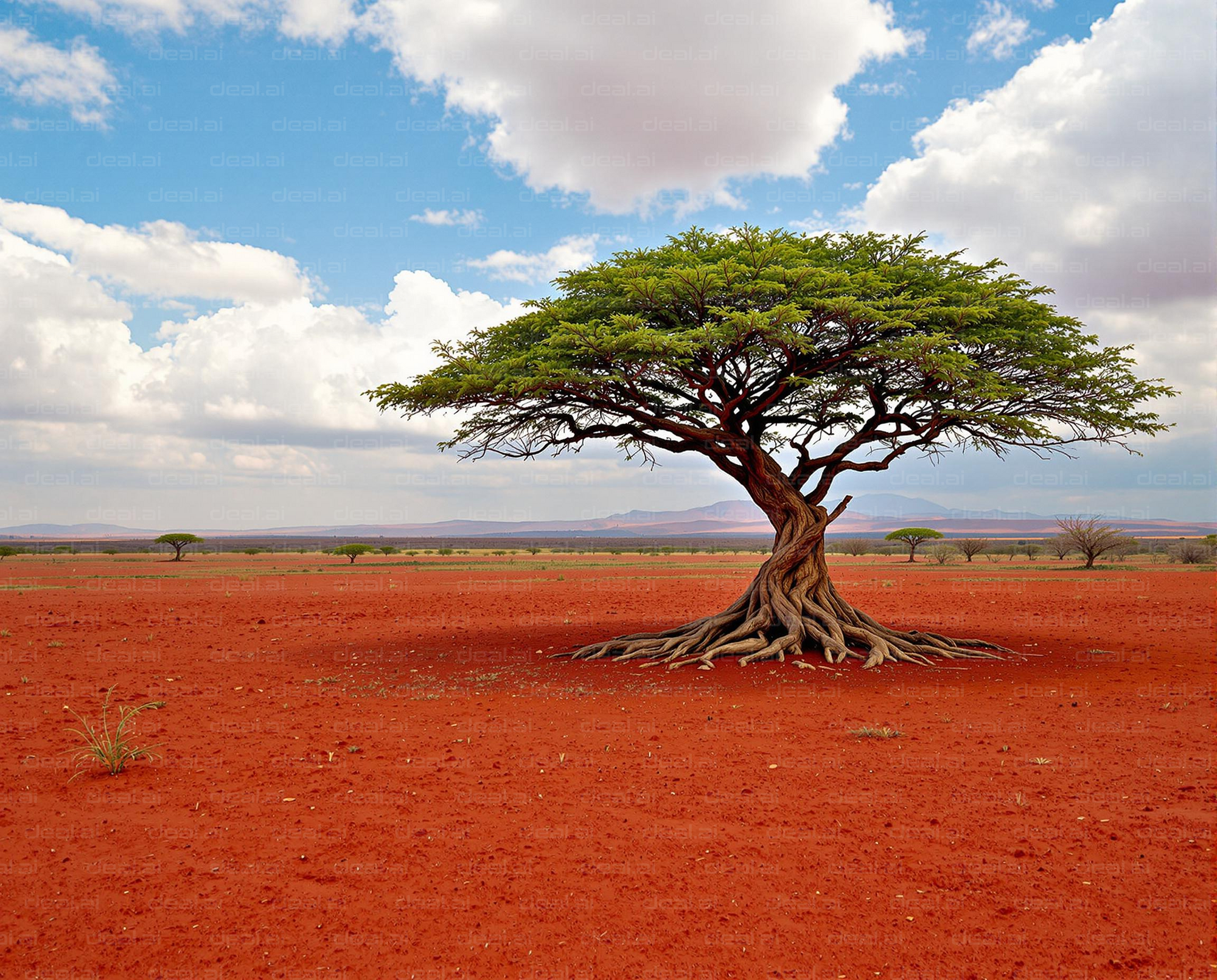 Solitary Tree in Red Desert Landscape