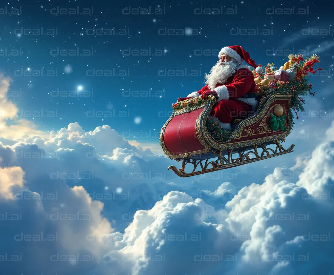 Santa's Sleigh Soars Through Clouds