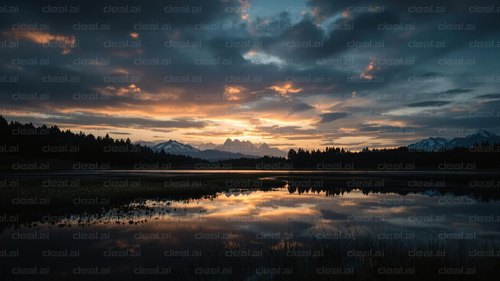 Sunset Over Tranquil Lake