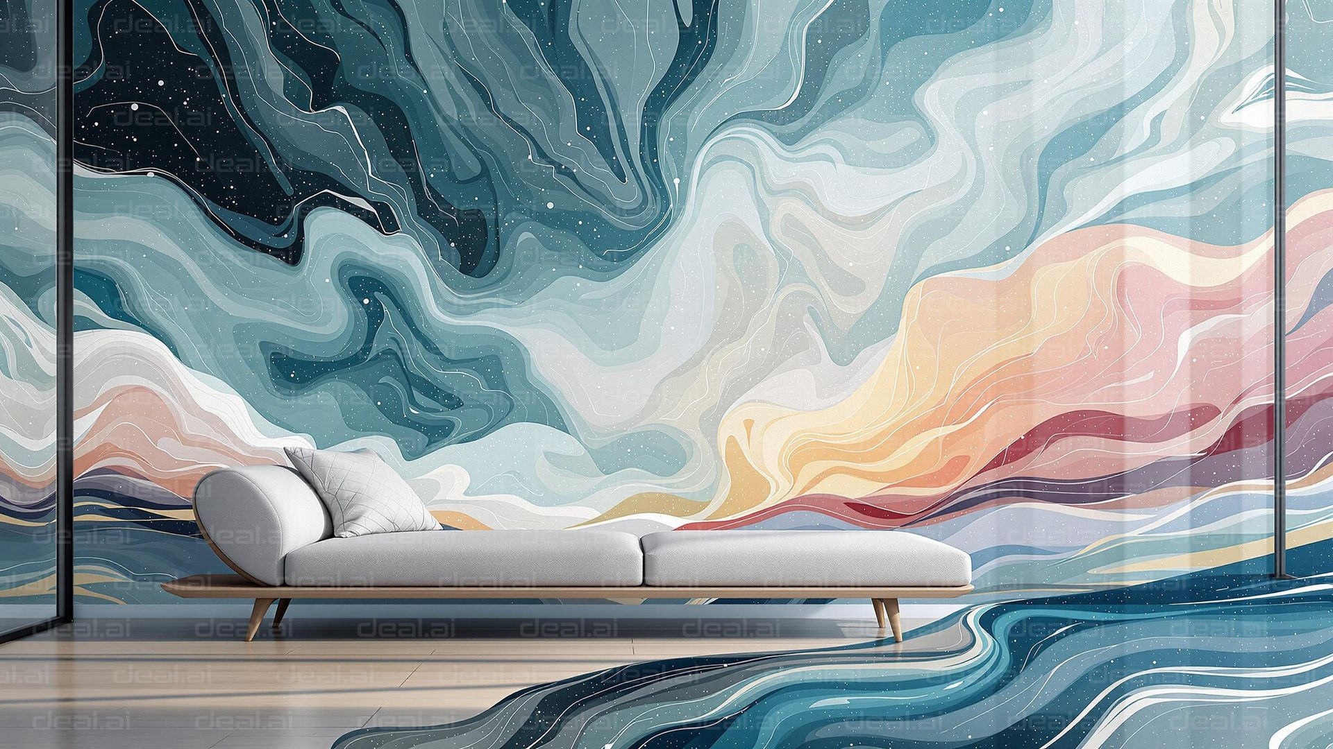 Abstract Wall Art and Modern Sofa
