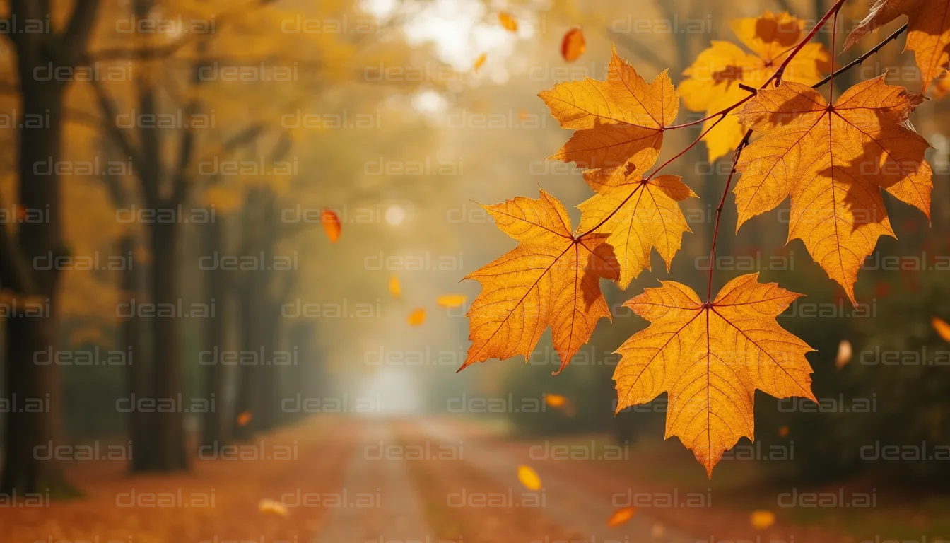 "Golden Leaves in Autumn Forest Path"
