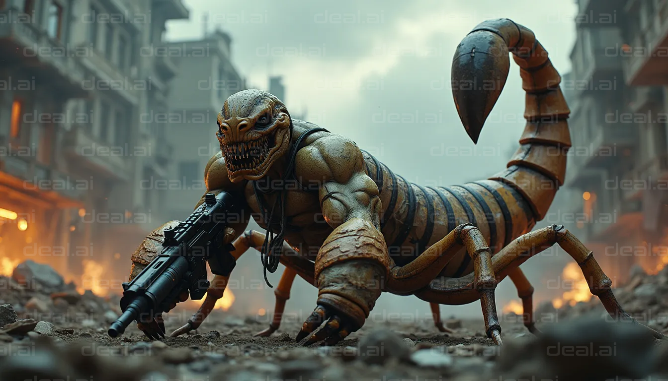 "Armored Scorpion Warrior in Battle Scene"