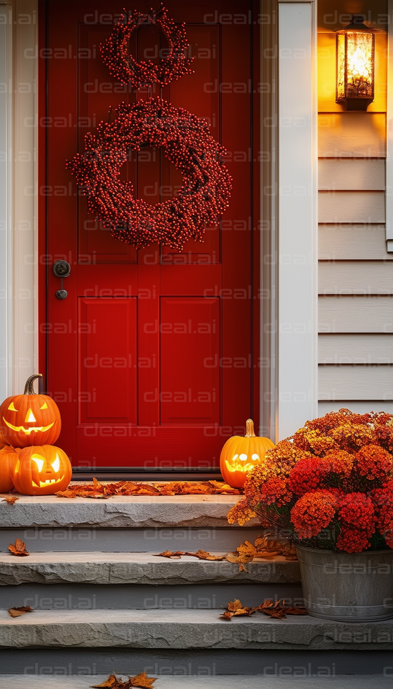 Halloween Door Décor with Pumpkins