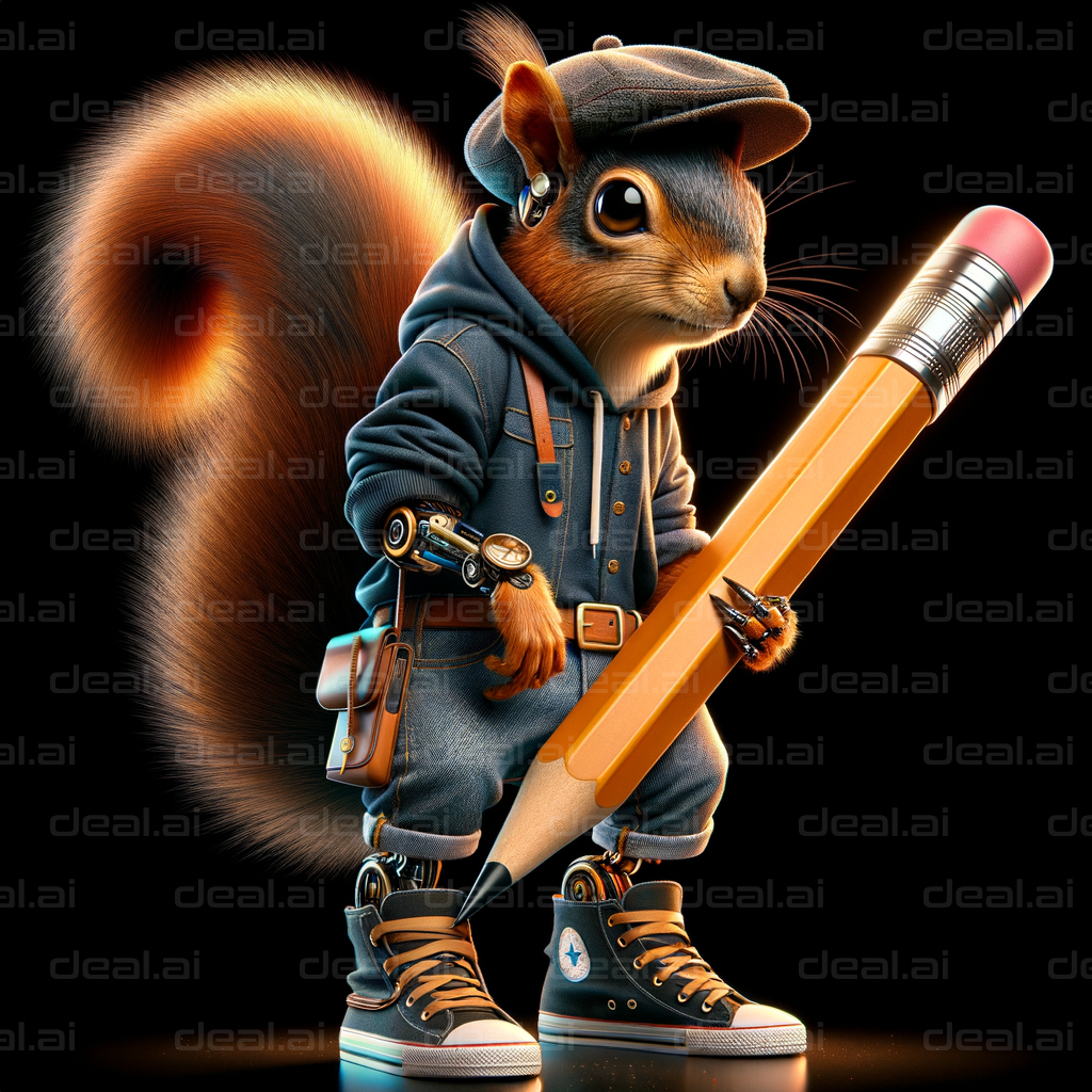 "Steampunk Squirrel with Giant Pencil"