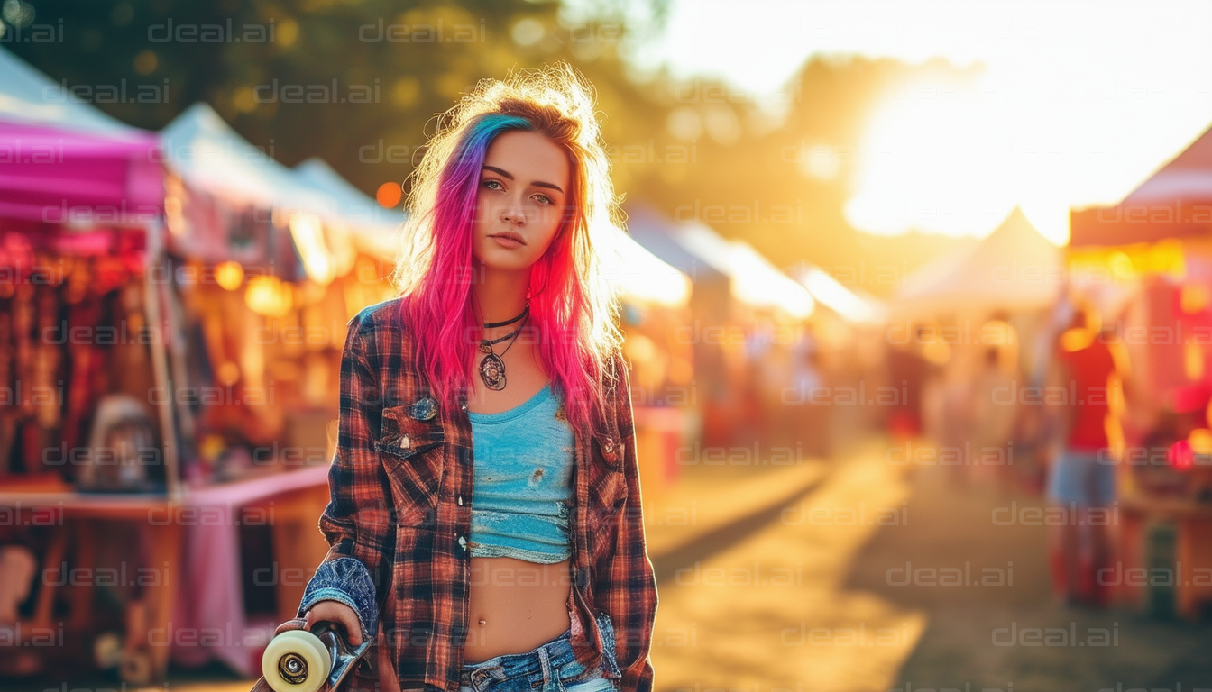 Vibrant Sunset Skateboarding at the Fair