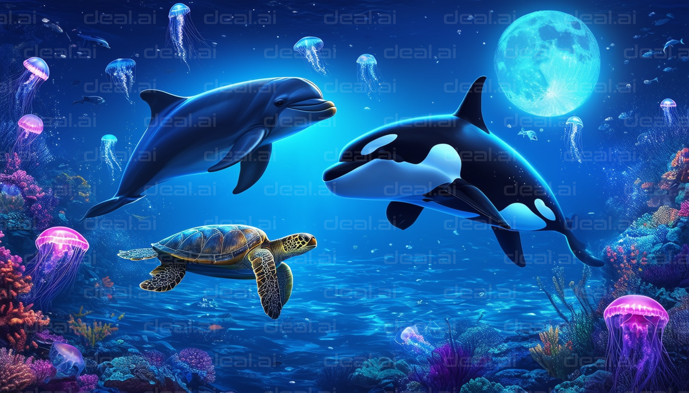 "Underwater Friends in Moonlight"