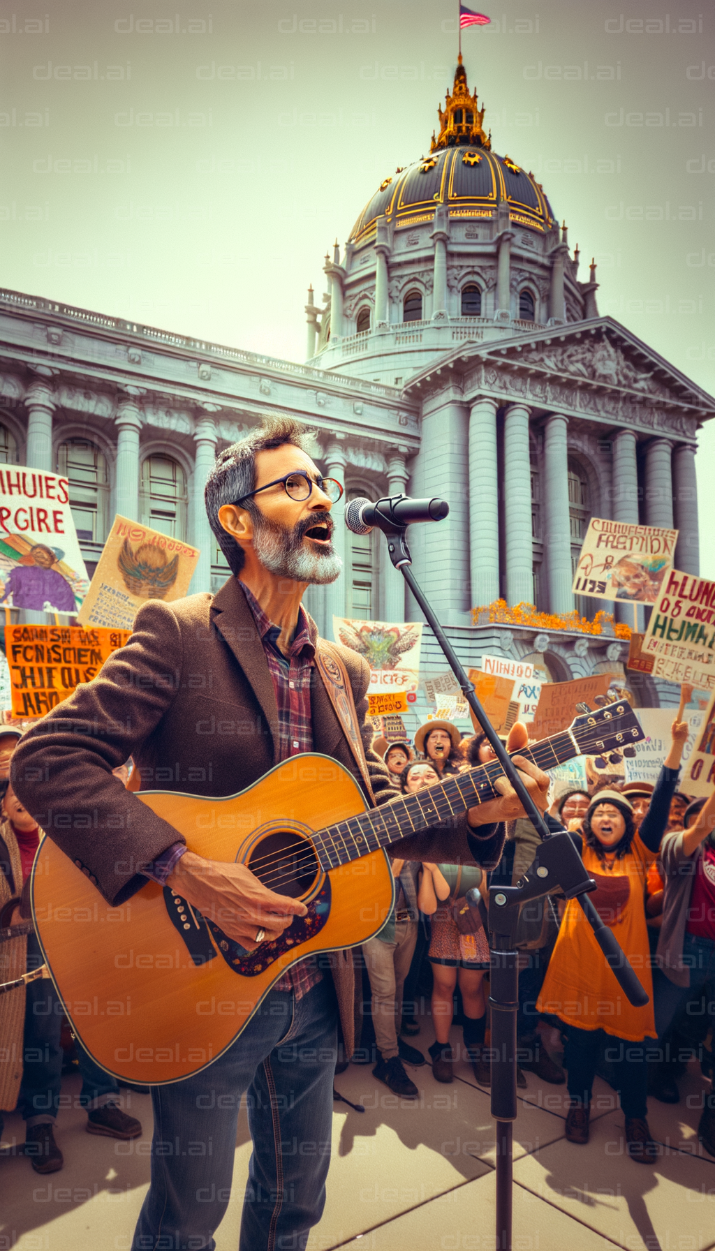 Singer Leading a Protest Outside Capitol