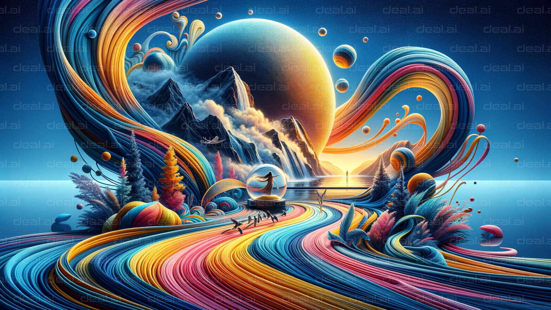 "Vibrant Dreamscape with Swirling Colors"