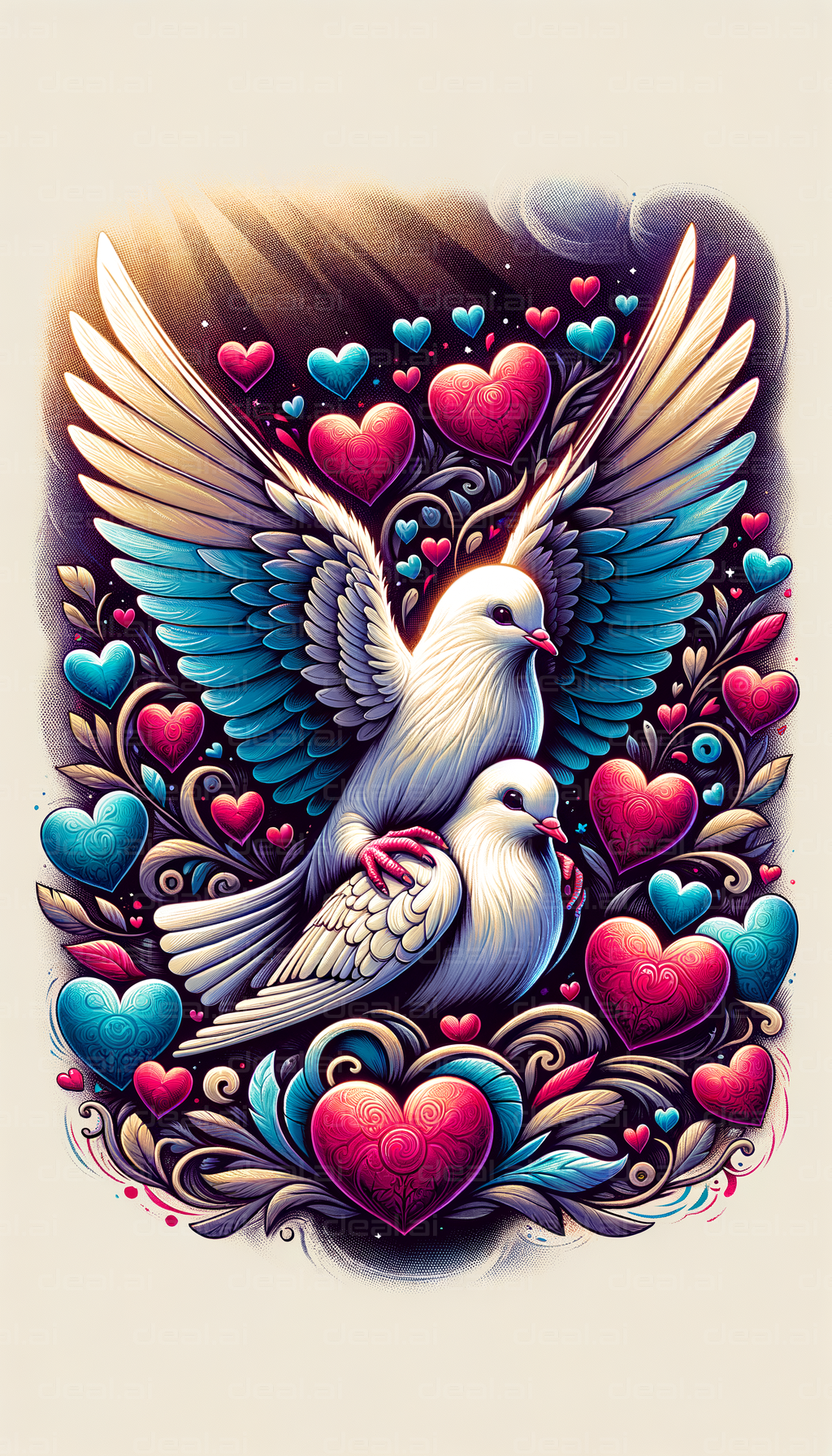 "Love Birds and Heart Blossoms"