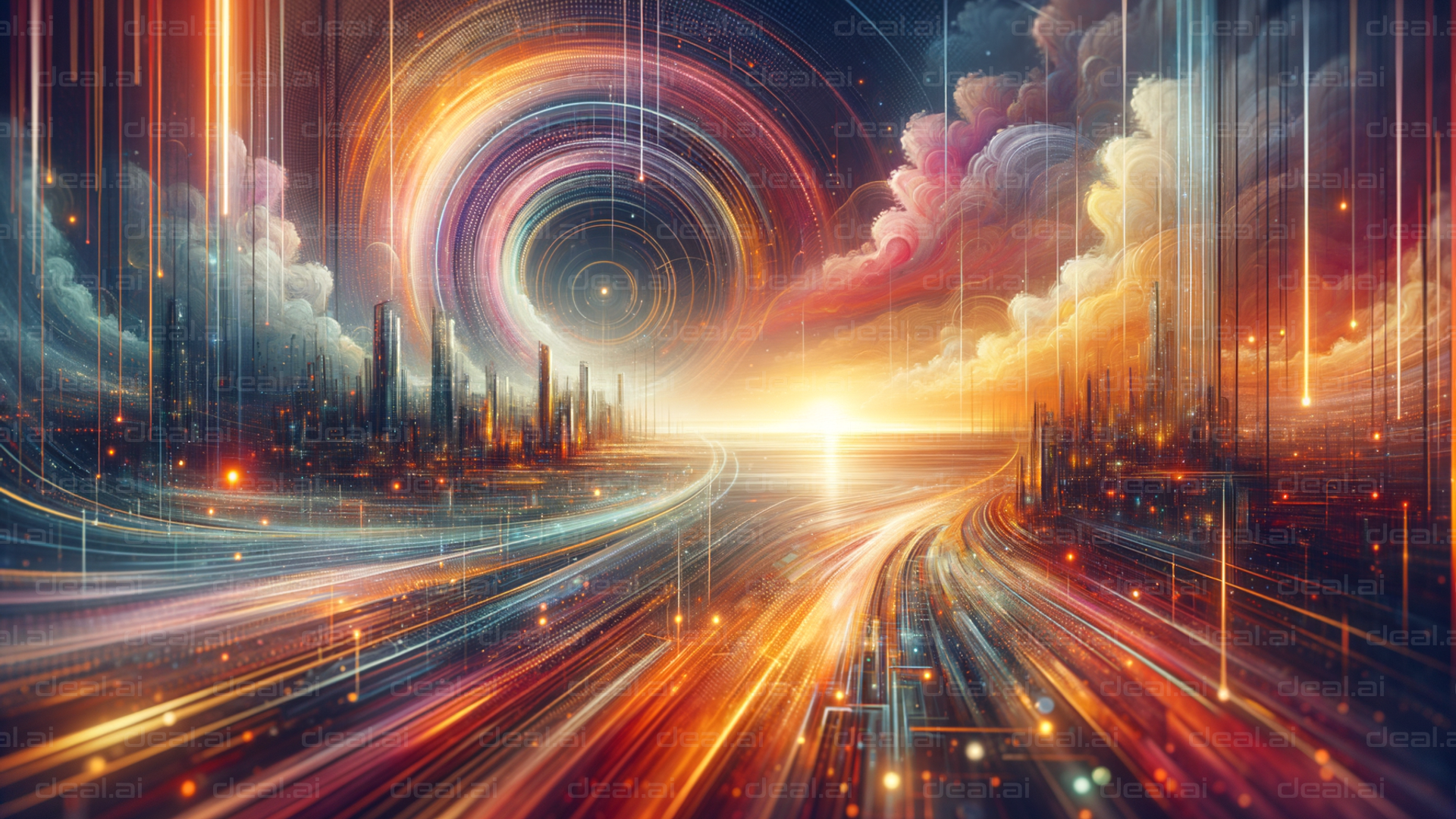 "Futuristic Cityscape at Sunset"