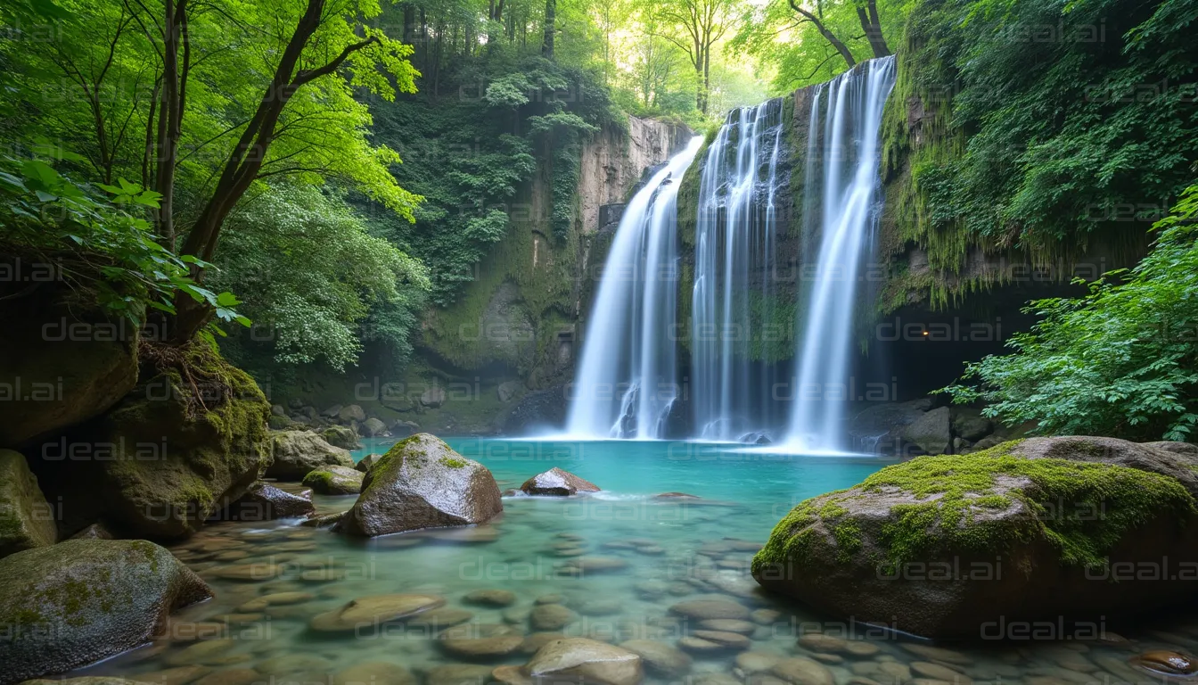 Tranquil Waterfall in a Lush Forest