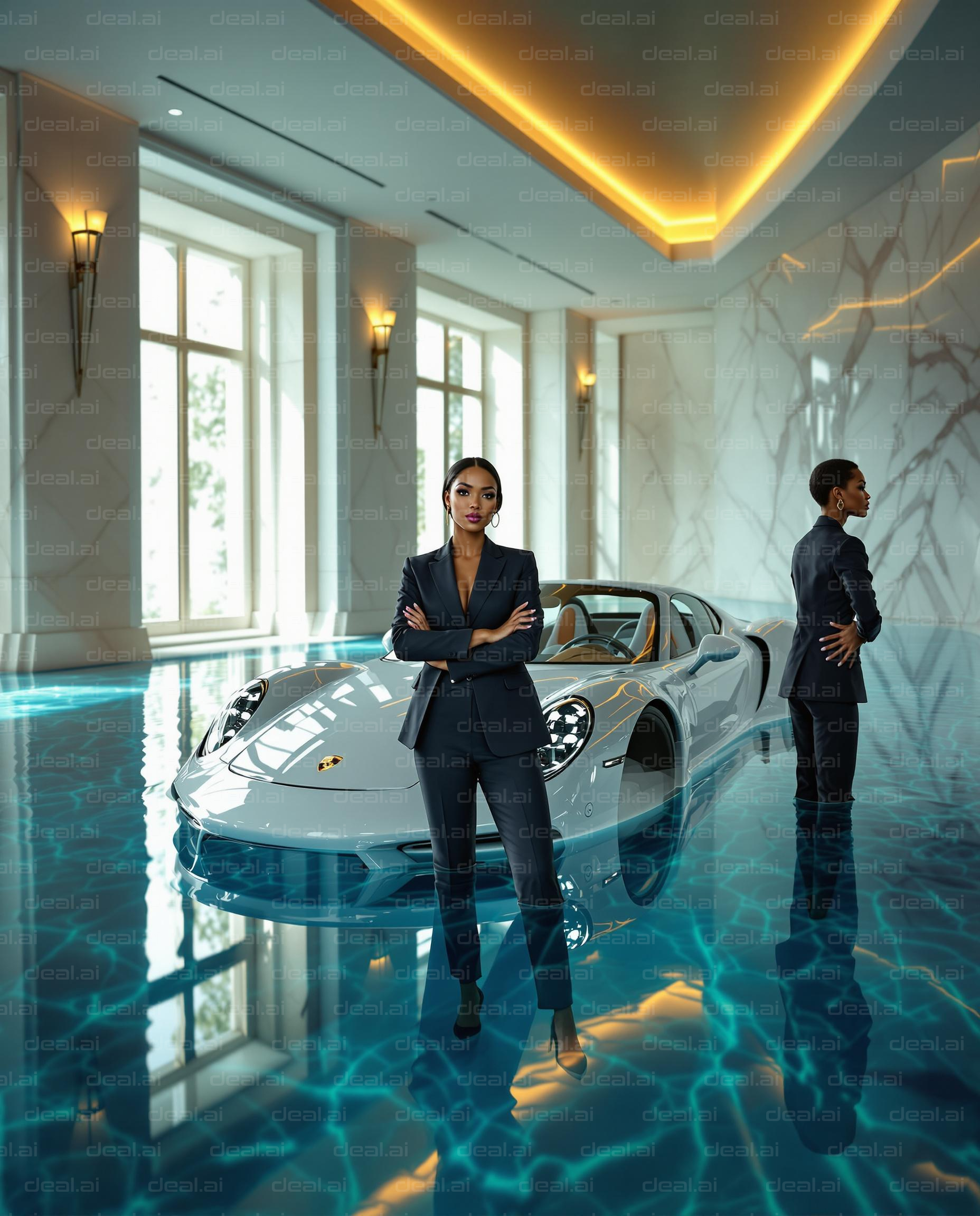 Luxury Car in Water-Filled Room