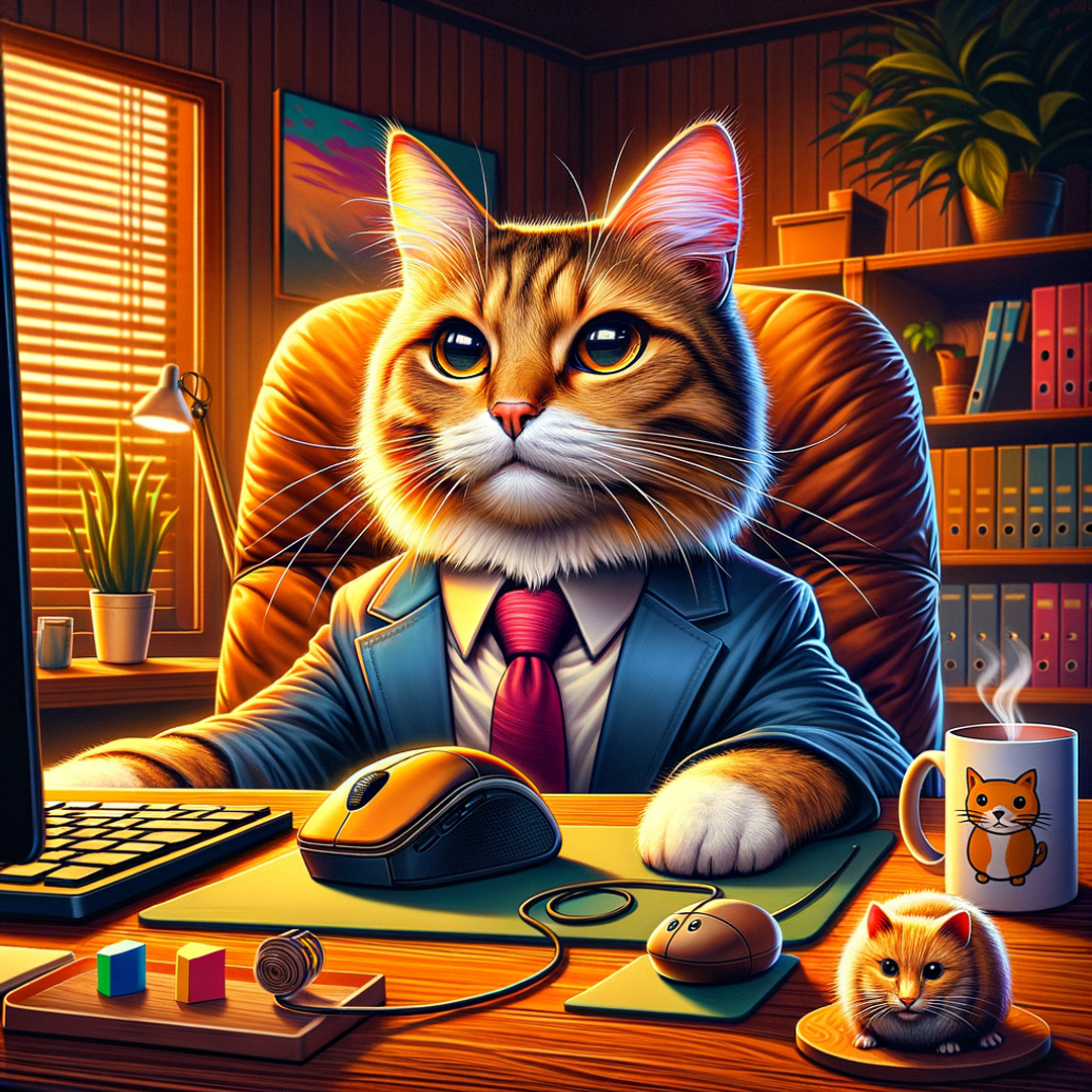 "Executive Cat at the Office Desk"