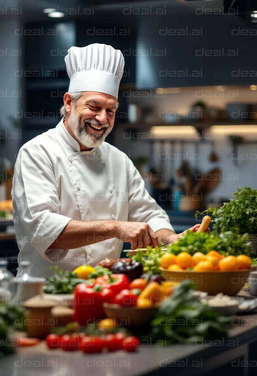 Cheerful Chef Preparing Veggies