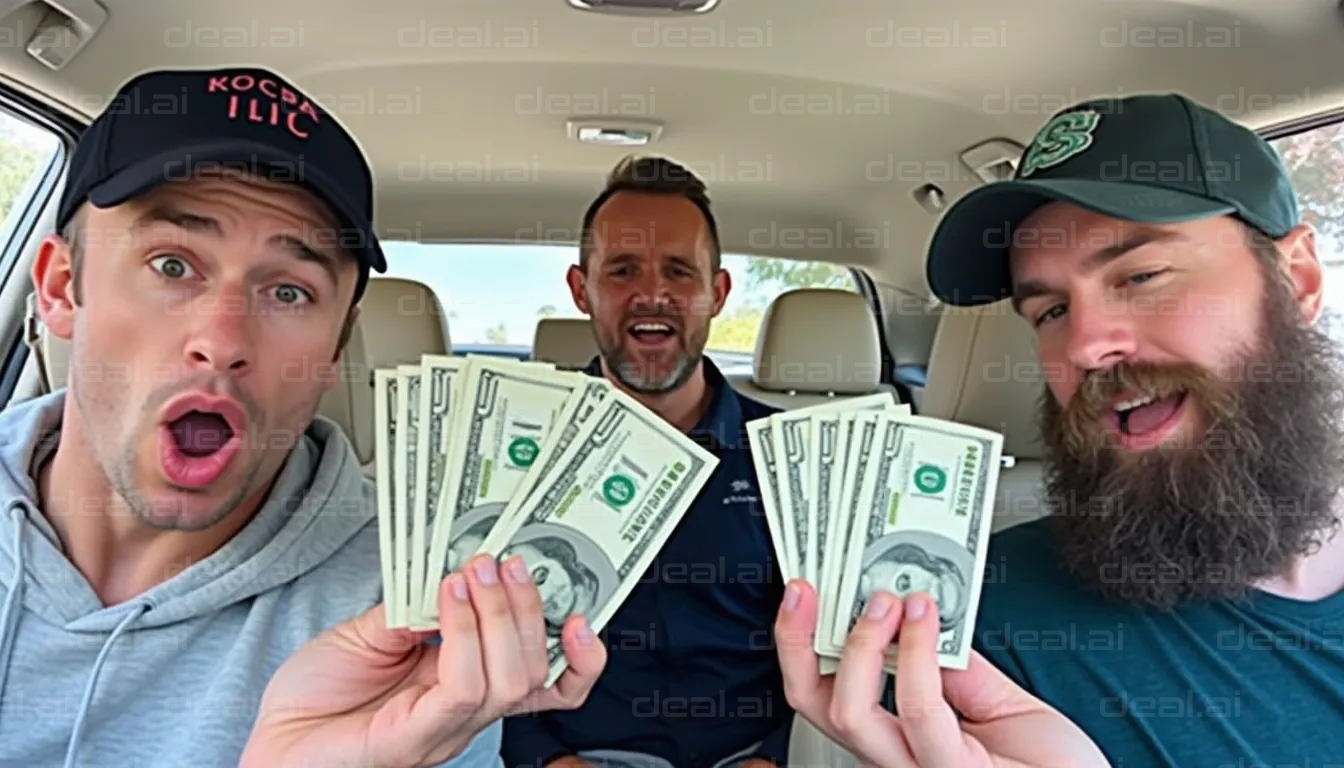 "Friends Proudly Displaying Cash Prizes"