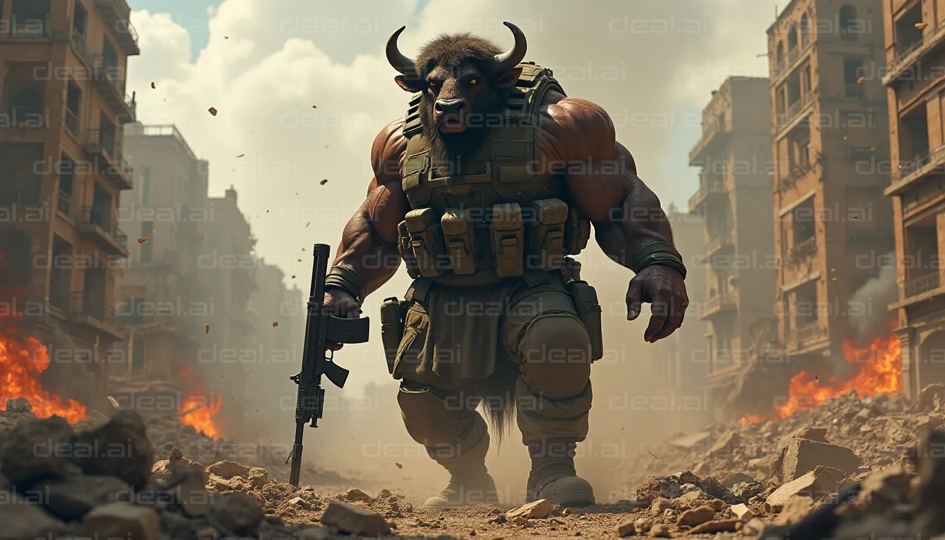 Bull Warrior Amidst Ruins