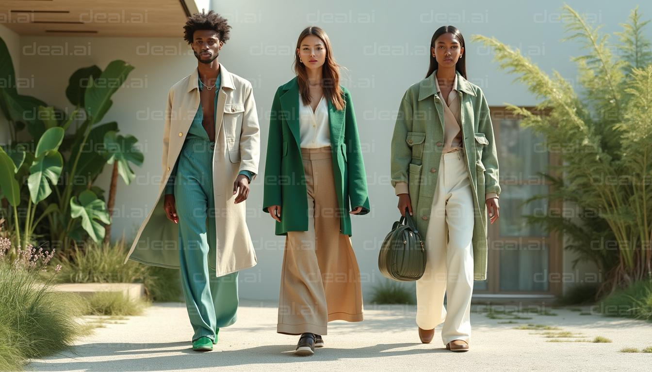 "Spring Fashion Trio in Green and Beige"