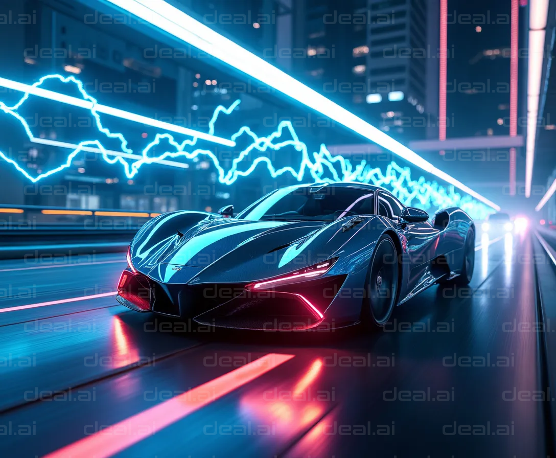 Futuristic Supercar in Neon Cityscape