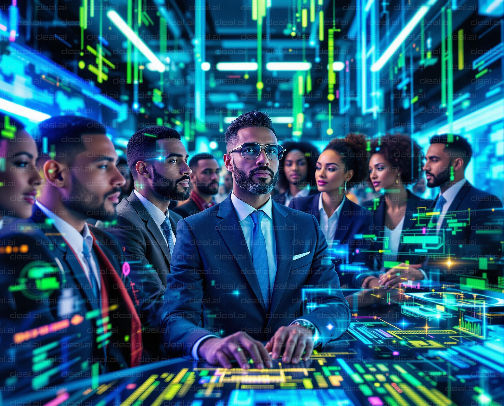 "Teamwork in a Futuristic Office"