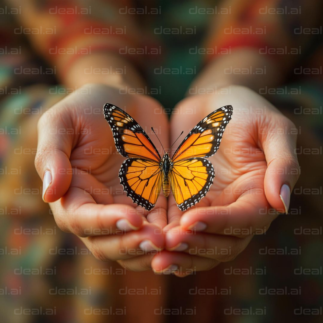Hands Holding a Monarch Butterfly