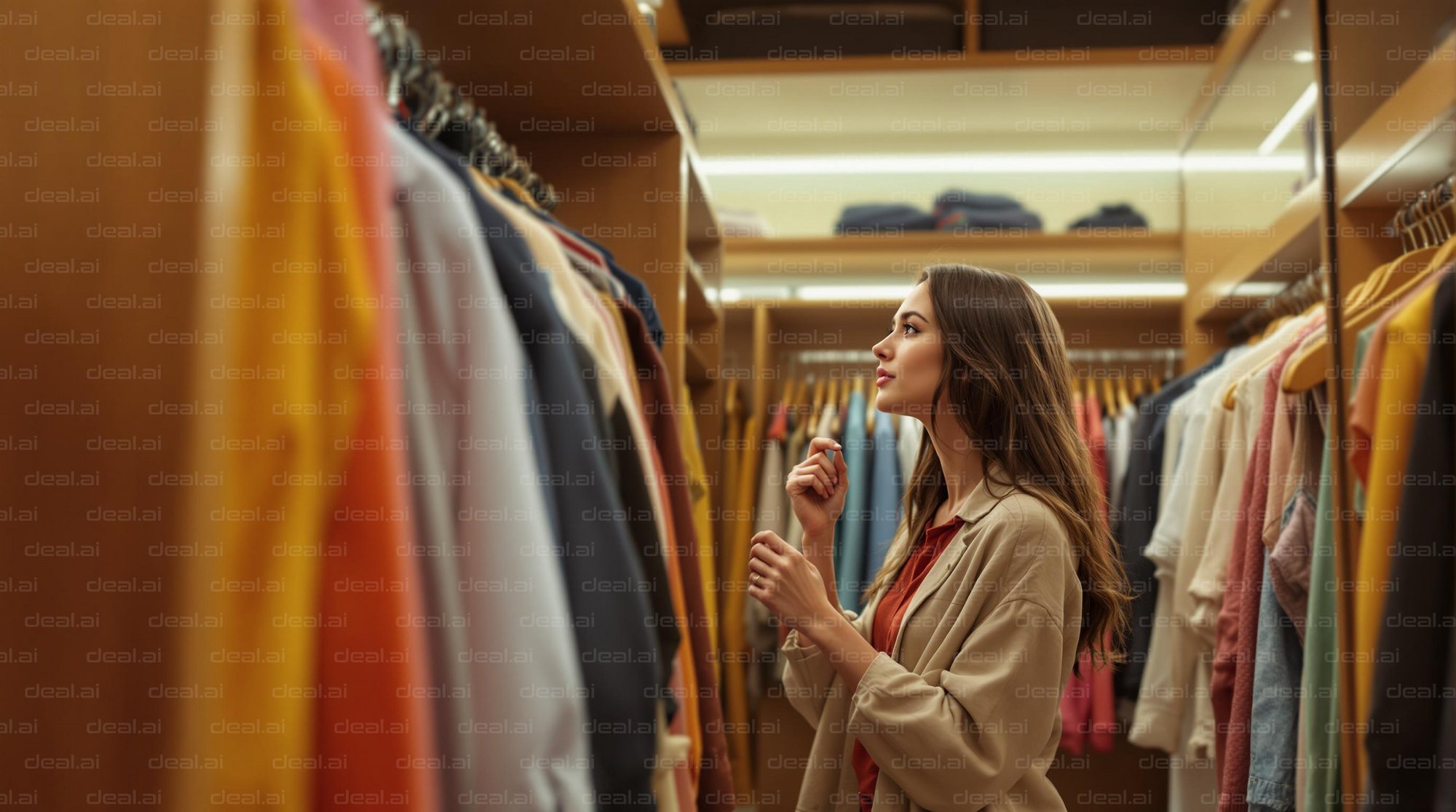 Woman Browses Colorful Closet