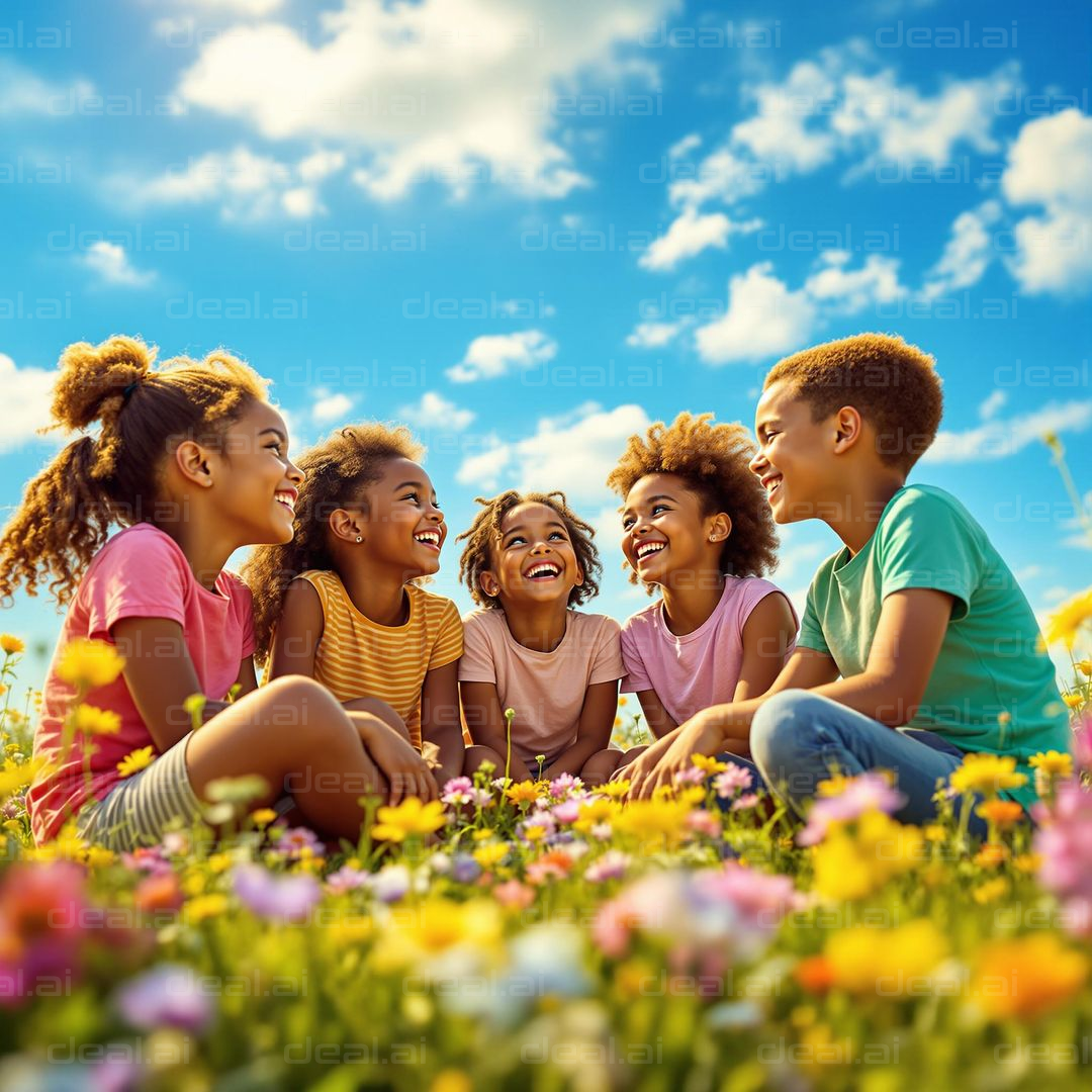 Joyful Kids in a Flower Field
