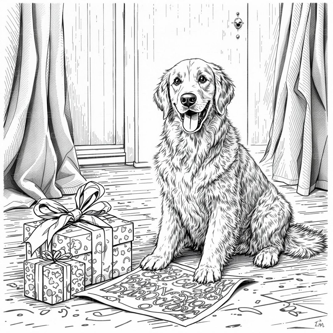 Dog Celebrating with Gifts