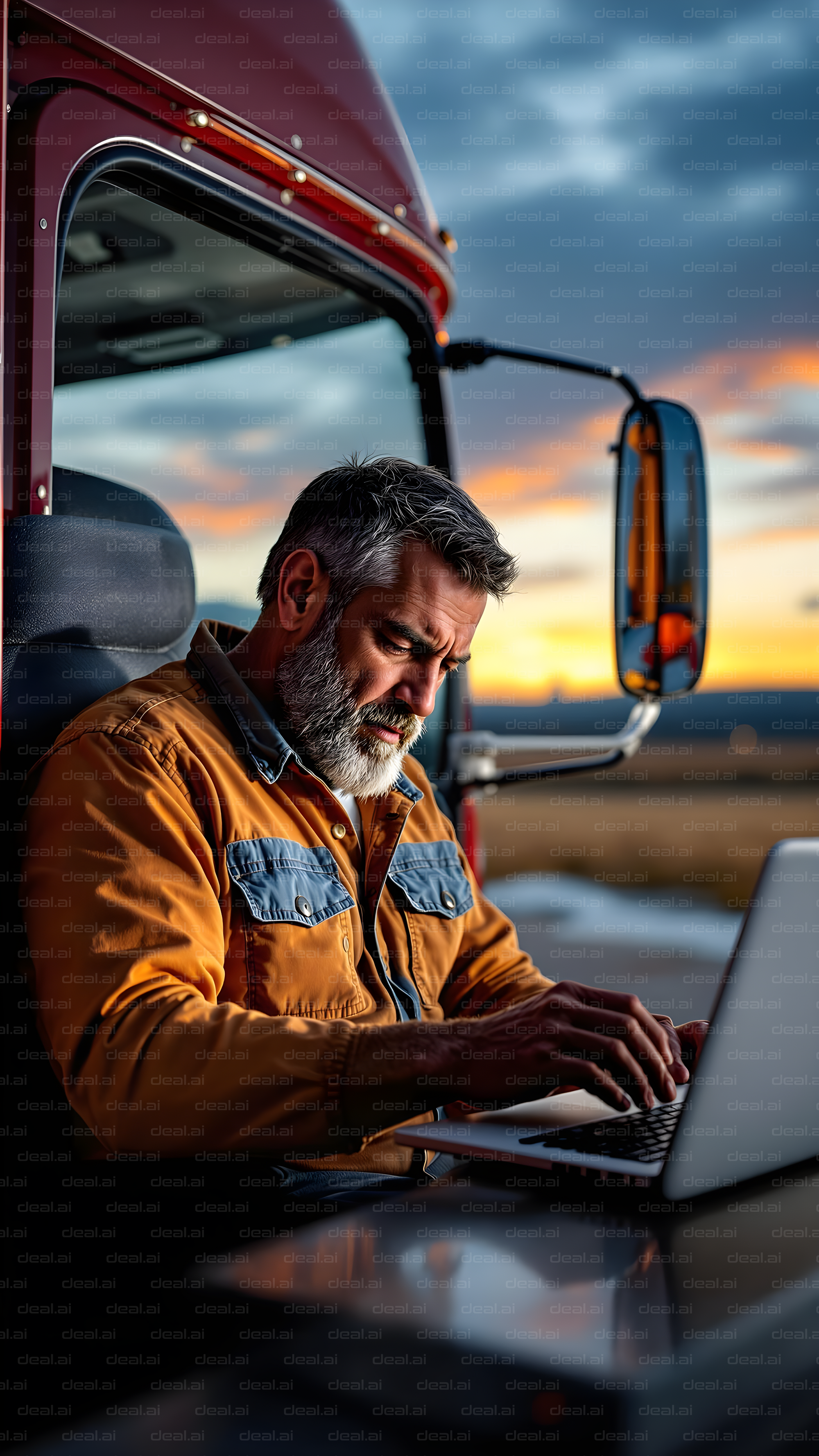 Truck Driver Working at Sunset