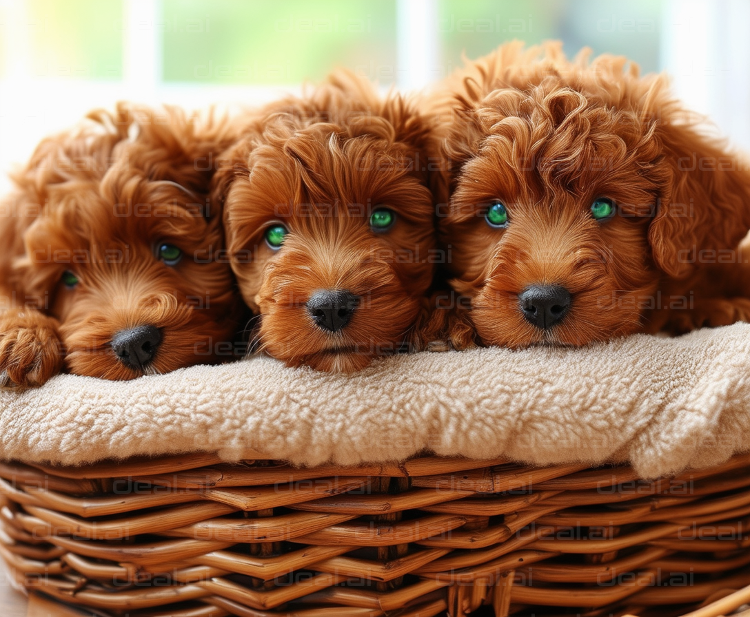 "Three Adorable Puppies in a Basket"