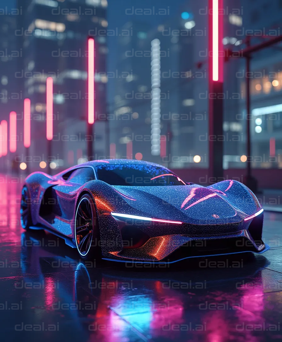 "Futuristic Supercar in Neon Cityscape"
