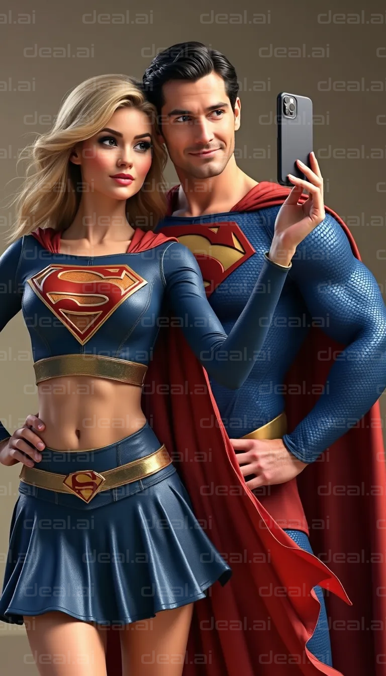 "Superhero Duo Takes a Selfie"