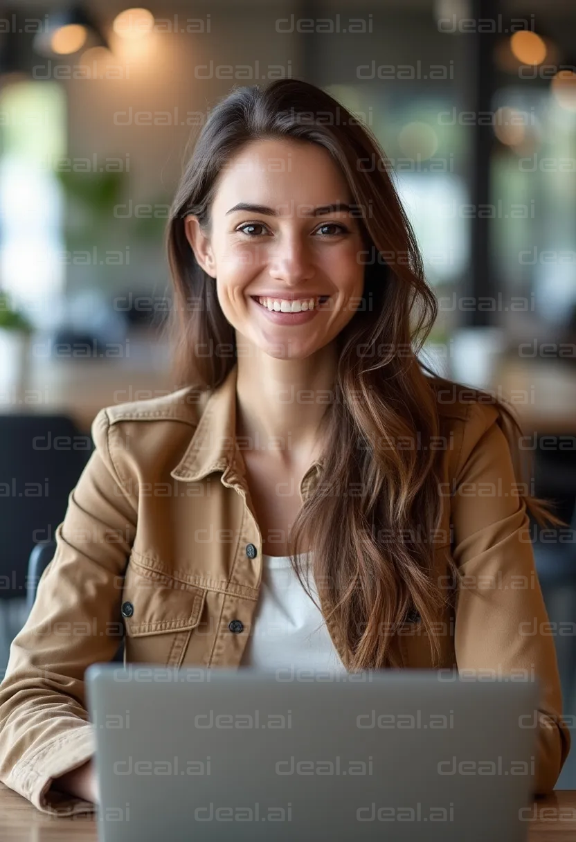 Smiling Woman at Laptop Desk