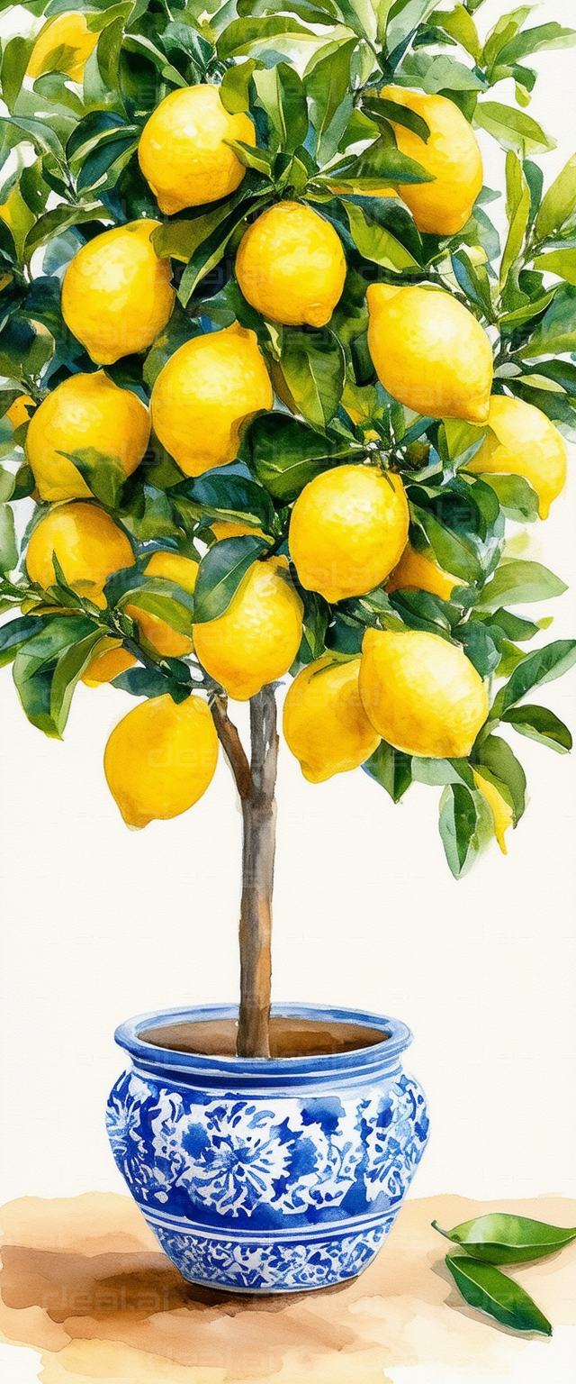 "Lemon Tree in Decorative Blue Pot"