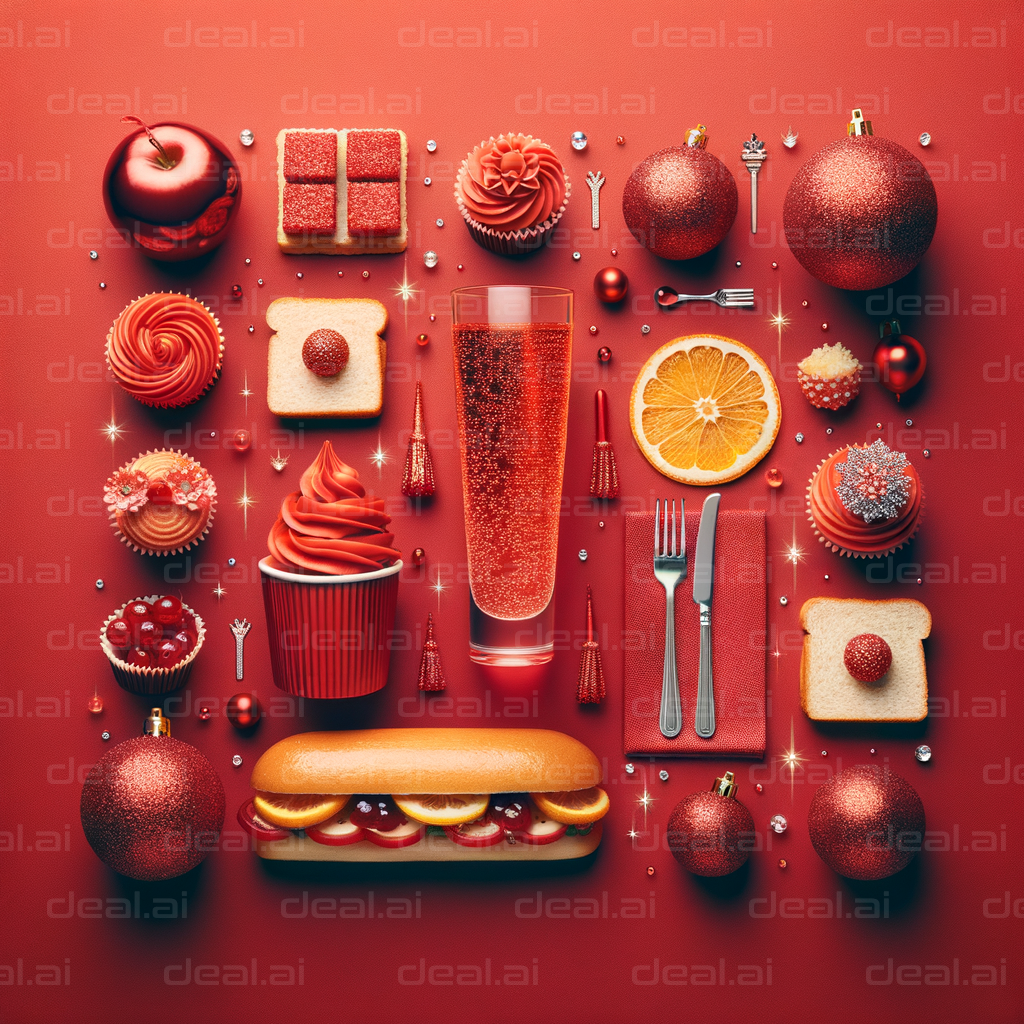 “Festive Red-Themed Food and Decor”