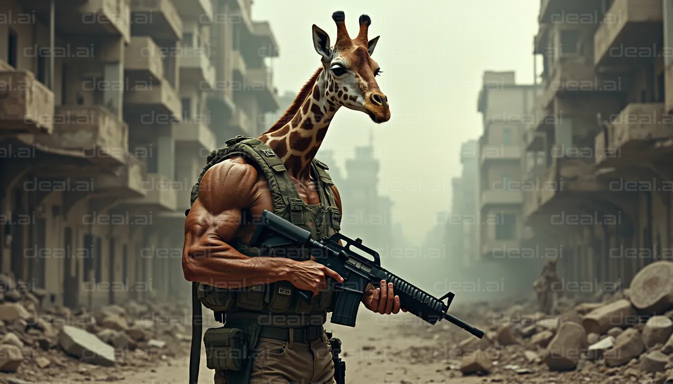 "Armed Giraffe in Deserted City"