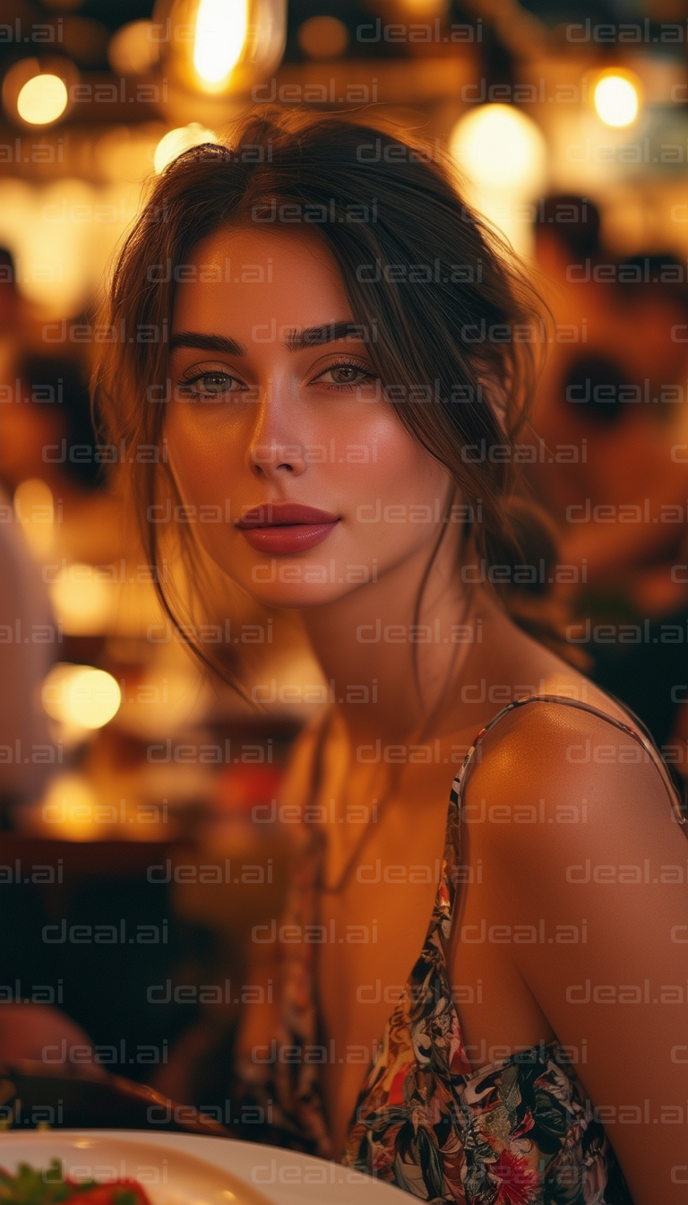 Woman in a Restaurant with Warm Lighting