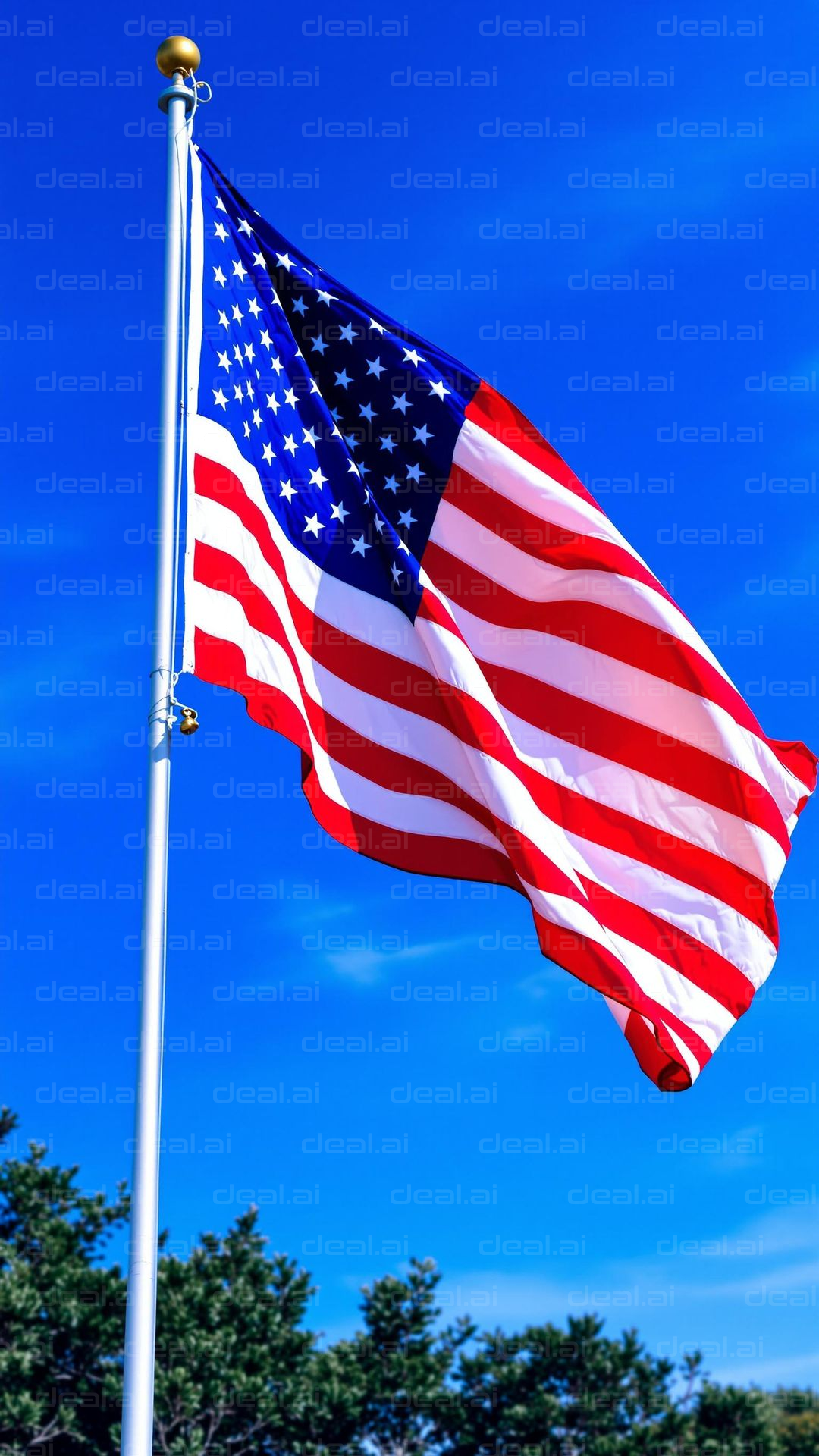 "American Flag Against Blue Sky"