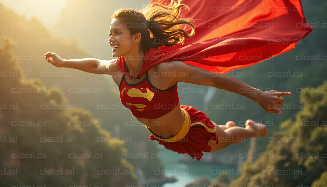 Superhero in Flight at Sunrise
