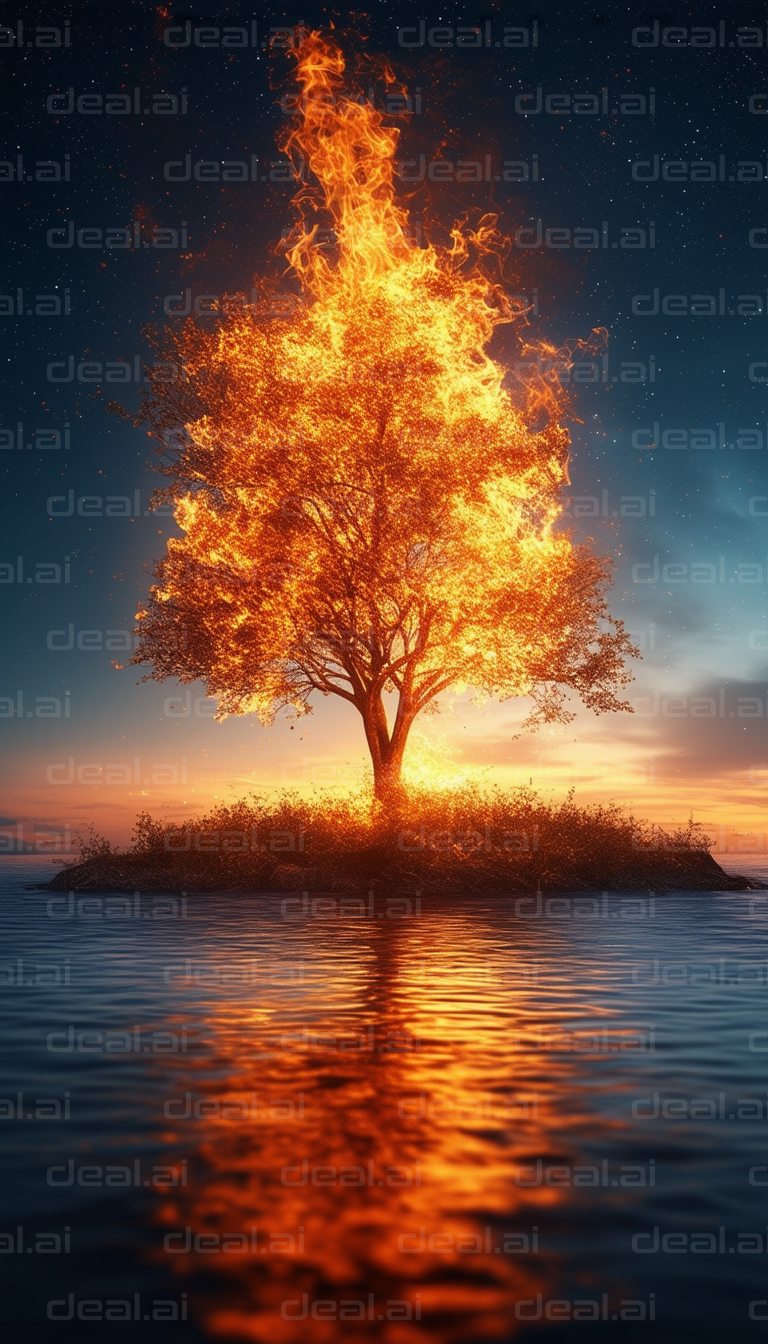 Burning Tree on a Small Island