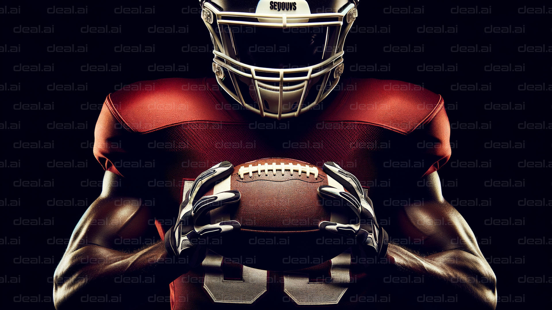 Football Player Holding Ball in Spotlight