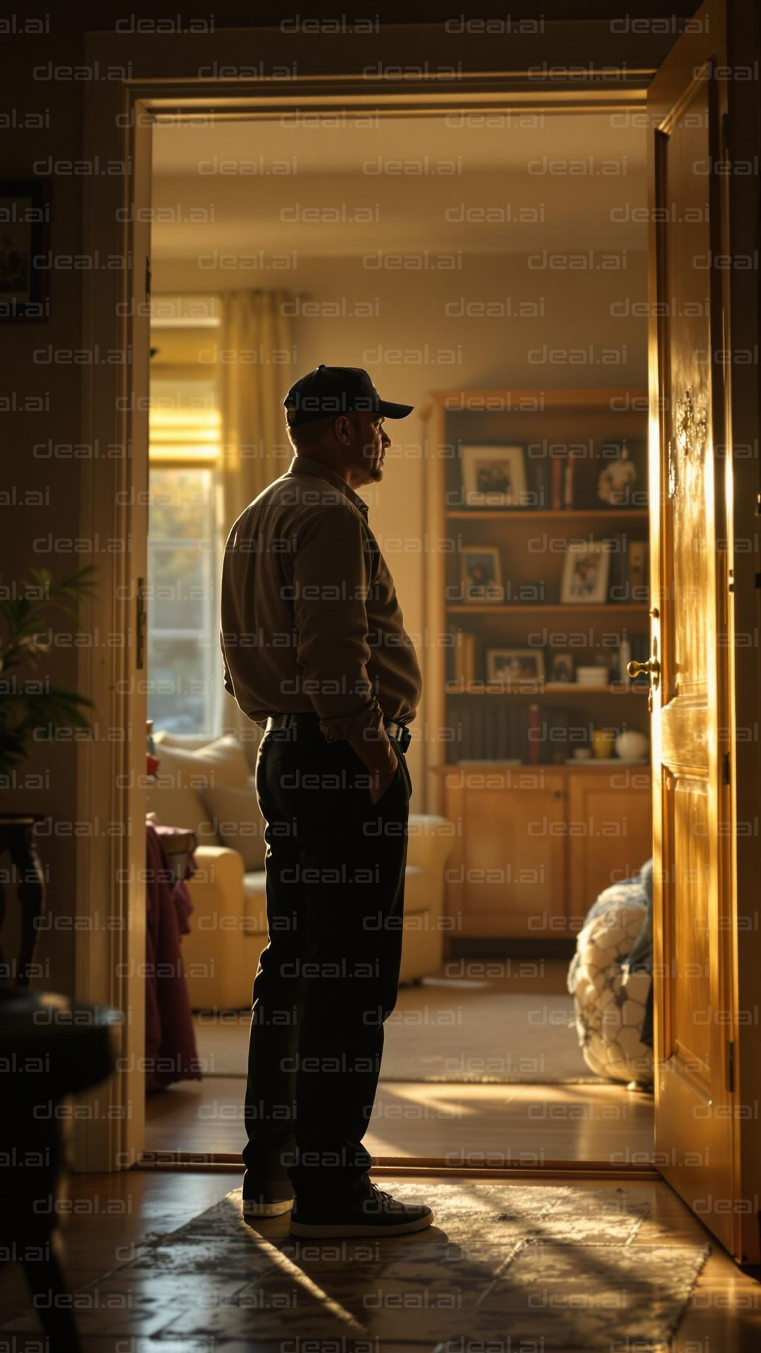 Man Standing in Sunlit Doorway
