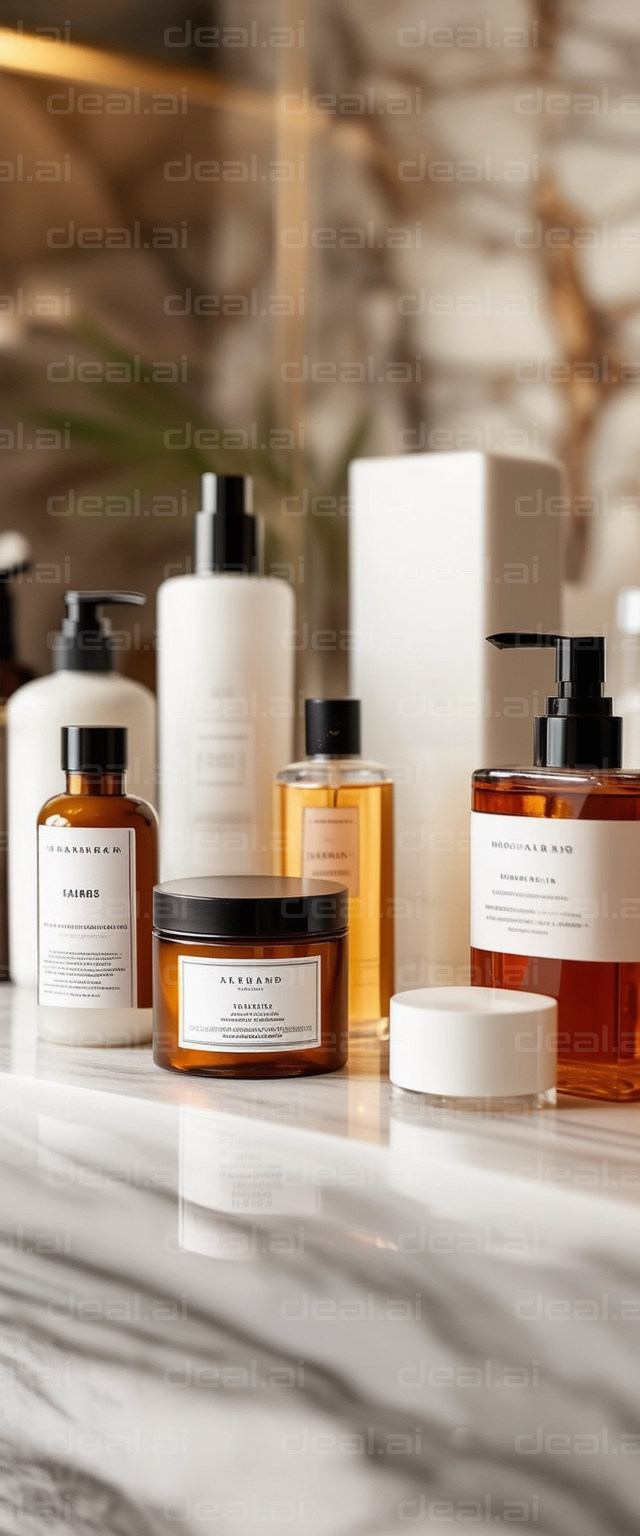 Luxury Skincare Products on Marble Countertop