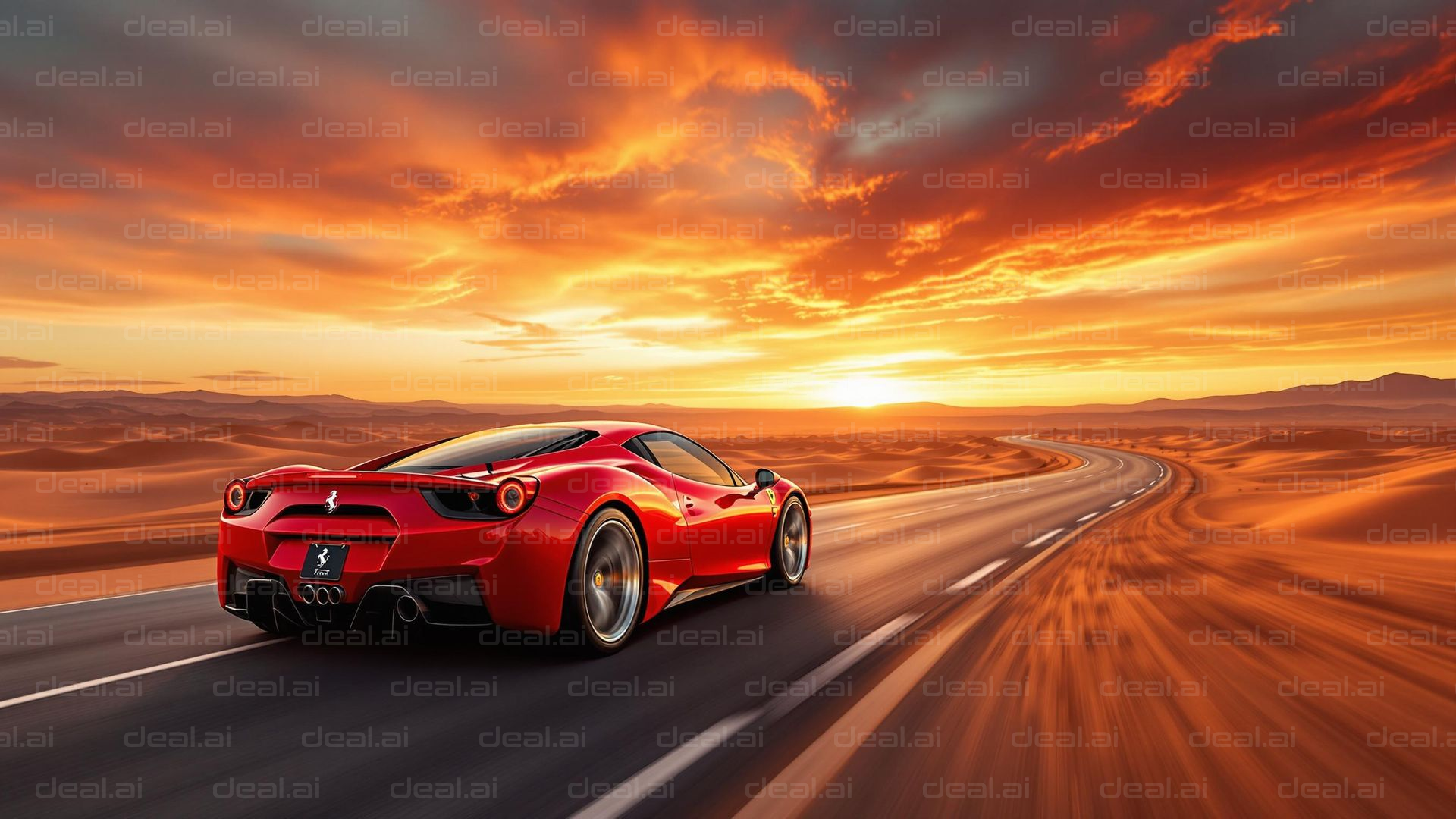 Red Supercar at Sunset Highway