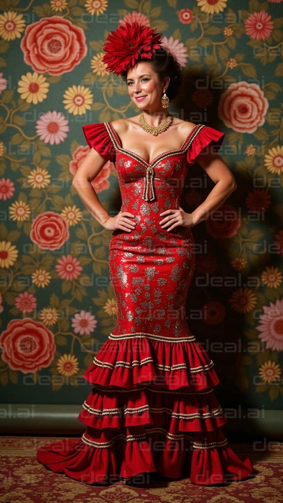 Elegant Red Flamenco Dress