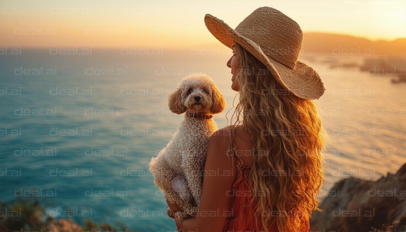 Sunset by the Sea with Dog