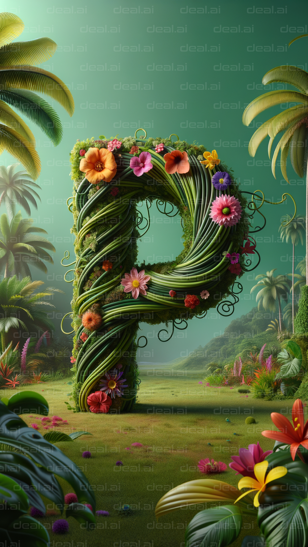 "Floral 'P' in Tropical Paradise"
